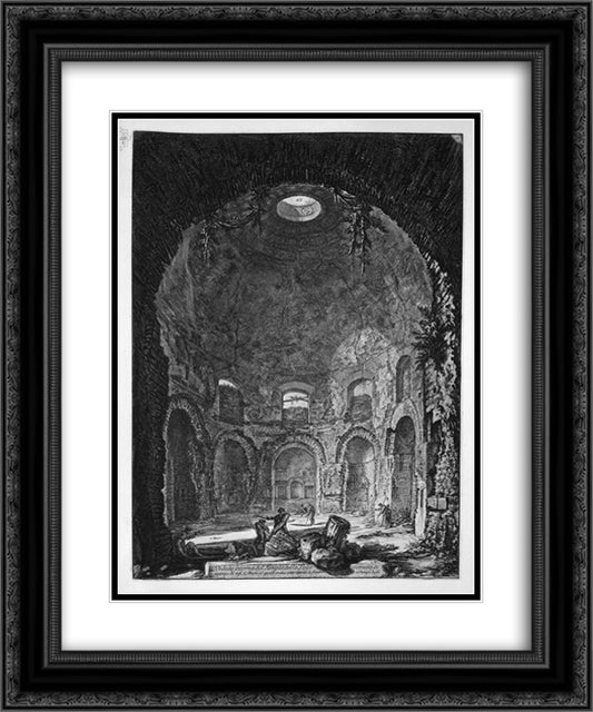 Interior view of the Temple of the Cough 20x24 Black Ornate Wood Framed Art Print Poster with Double Matting by Piranesi, Giovanni Battista
