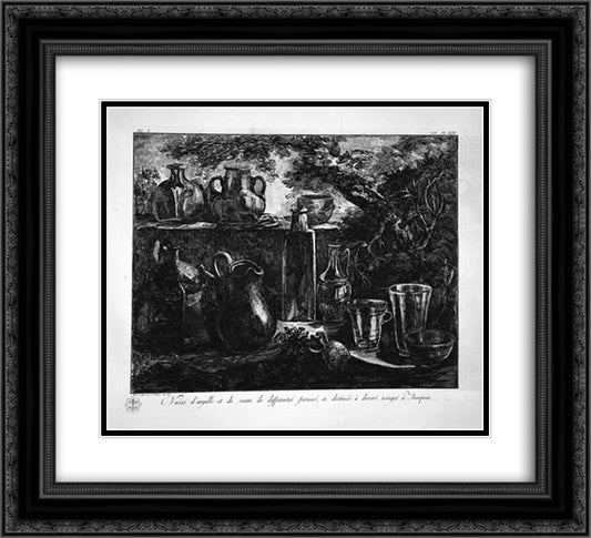 Jars of clay and glass found in Pompeii 22x20 Black Ornate Wood Framed Art Print Poster with Double Matting by Piranesi, Giovanni Battista