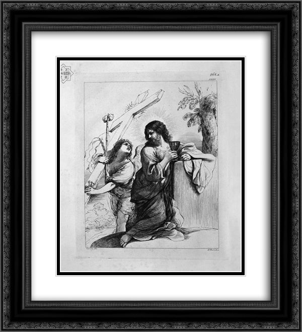 Jesus in prayer, with the `angel who shows him the instruments of passion, by Guercino 20x22 Black Ornate Wood Framed Art Print Poster with Double Matting by Piranesi, Giovanni Battista