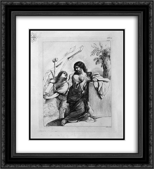 Jesus in prayer, with the `angel who shows him the instruments of passion, by Guercino 20x22 Black Ornate Wood Framed Art Print Poster with Double Matting by Piranesi, Giovanni Battista