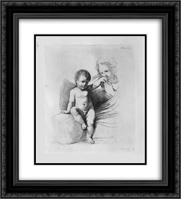 Jesus To A Child to whom the Virgin kisses the hand, by Guercino 20x22 Black Ornate Wood Framed Art Print Poster with Double Matting by Piranesi, Giovanni Battista