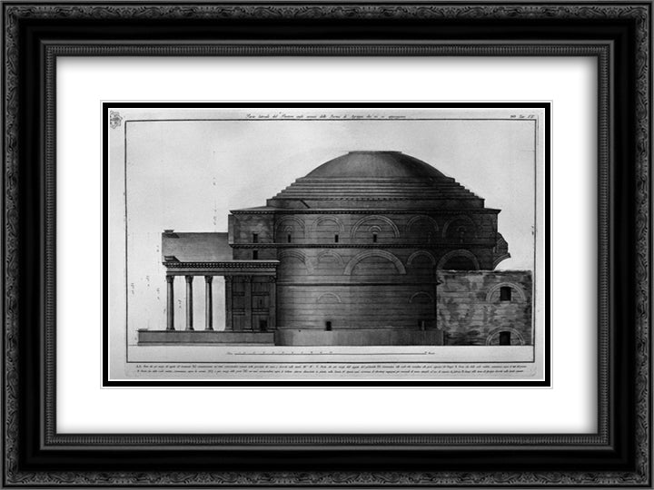 Lateral part of the Pantheon remains of the Baths of Agrippa which are supported 24x18 Black Ornate Wood Framed Art Print Poster with Double Matting by Piranesi, Giovanni Battista
