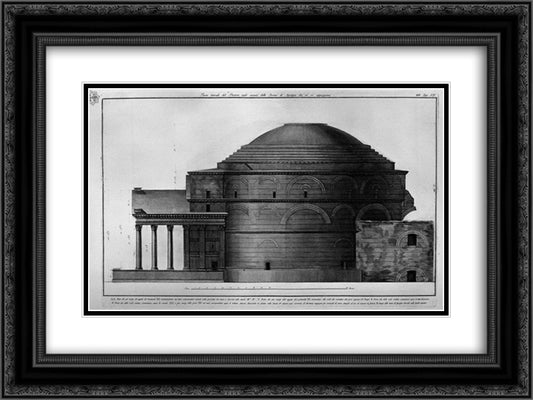 Lateral part of the Pantheon remains of the Baths of Agrippa which are supported 24x18 Black Ornate Wood Framed Art Print Poster with Double Matting by Piranesi, Giovanni Battista