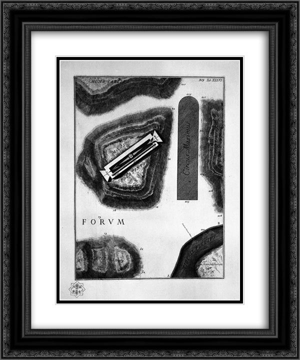 Location of the Circus Maximus 20x24 Black Ornate Wood Framed Art Print Poster with Double Matting by Piranesi, Giovanni Battista