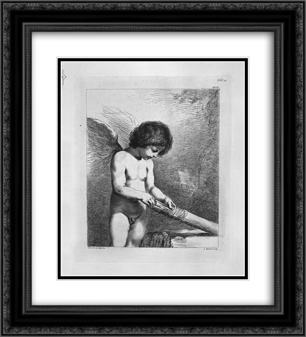 Love chooses an arrow in the quiver, by Guercino 20x22 Black Ornate Wood Framed Art Print Poster with Double Matting by Piranesi, Giovanni Battista