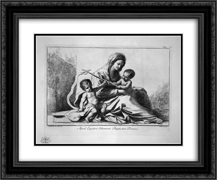Madonna and Child with St. John the Baptist 24x20 Black Ornate Wood Framed Art Print Poster with Double Matting by Piranesi, Giovanni Battista