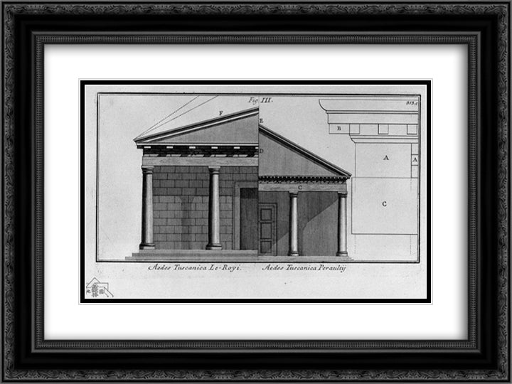 Map of Temple Toscano and column bases (by Vitruvius, second Perrault) 24x18 Black Ornate Wood Framed Art Print Poster with Double Matting by Piranesi, Giovanni Battista