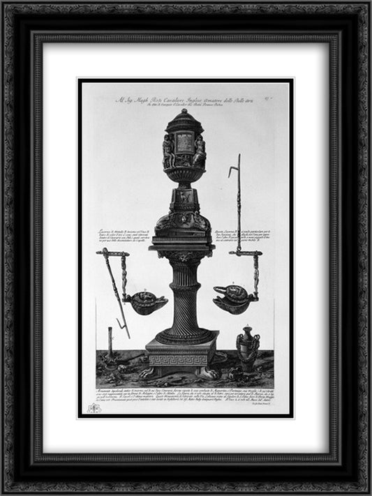 Marble tomb found in 1765 on the Via Labicana together with two vases and a lamp 18x24 Black Ornate Wood Framed Art Print Poster with Double Matting by Piranesi, Giovanni Battista