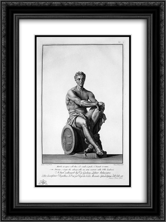 Mars seated 18x24 Black Ornate Wood Framed Art Print Poster with Double Matting by Piranesi, Giovanni Battista