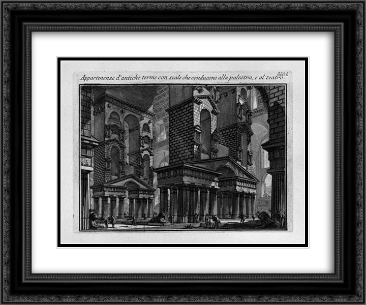 Memberships of ancient baths with stairs leading to the Gymnasium and the Theatre 24x20 Black Ornate Wood Framed Art Print Poster with Double Matting by Piranesi, Giovanni Battista