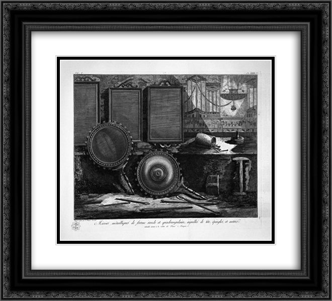Metal mirrors, hairpins, pins and other toilet articles 22x20 Black Ornate Wood Framed Art Print Poster with Double Matting by Piranesi, Giovanni Battista