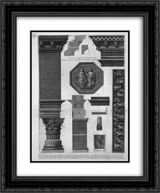 Modinature in large parts of the Temple of Honor and Virtue 20x24 Black Ornate Wood Framed Art Print Poster with Double Matting by Piranesi, Giovanni Battista