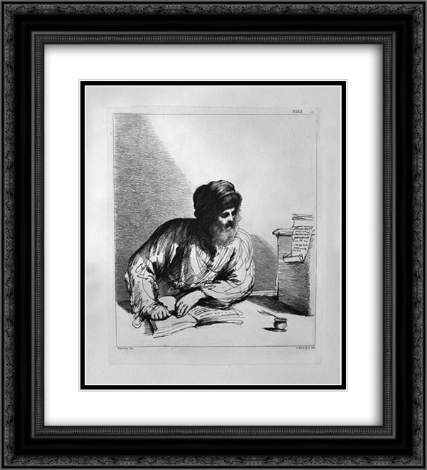 Old to the desk (half length) by Guercino 20x22 Black Ornate Wood Framed Art Print Poster with Double Matting by Piranesi, Giovanni Battista