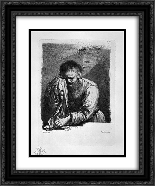 Old Weeping (half length) by Guercino 20x24 Black Ornate Wood Framed Art Print Poster with Double Matting by Piranesi, Giovanni Battista