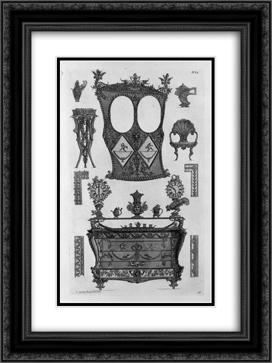 One side of the sedan, a dresser, and various other objects and decorative details 18x24 Black Ornate Wood Framed Art Print Poster with Double Matting by Piranesi, Giovanni Battista