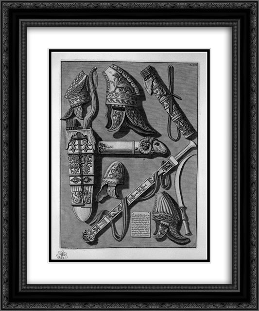Other weapons and armor, different from the above table 20x24 Black Ornate Wood Framed Art Print Poster with Double Matting by Piranesi, Giovanni Battista
