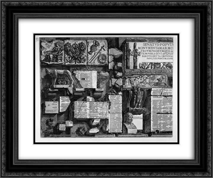 Overview of the Capitoline Lapides 24x20 Black Ornate Wood Framed Art Print Poster with Double Matting by Piranesi, Giovanni Battista