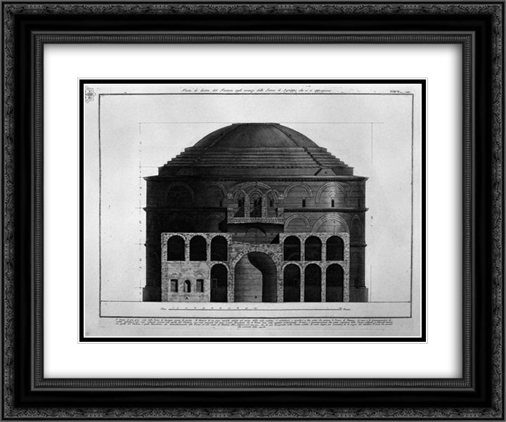 Part of the back of the Pantheon with the remains of the Baths of Agrippa which are supported 24x20 Black Ornate Wood Framed Art Print Poster with Double Matting by Piranesi, Giovanni Battista