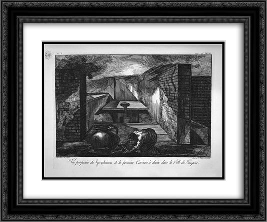 Perspective view 24x20 Black Ornate Wood Framed Art Print Poster with Double Matting by Piranesi, Giovanni Battista