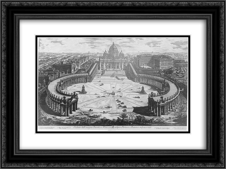 Piazza San Pietro 24x18 Black Ornate Wood Framed Art Print Poster with Double Matting by Piranesi, Giovanni Battista
