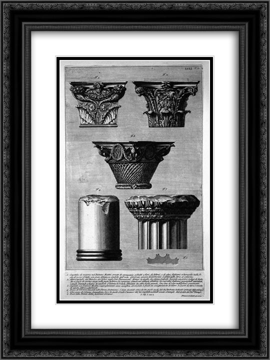 Pieces of columns and capitals 18x24 Black Ornate Wood Framed Art Print Poster with Double Matting by Piranesi, Giovanni Battista