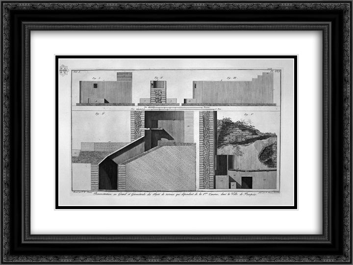 Plan and cross section of the first tavern 24x18 Black Ornate Wood Framed Art Print Poster with Double Matting by Piranesi, Giovanni Battista