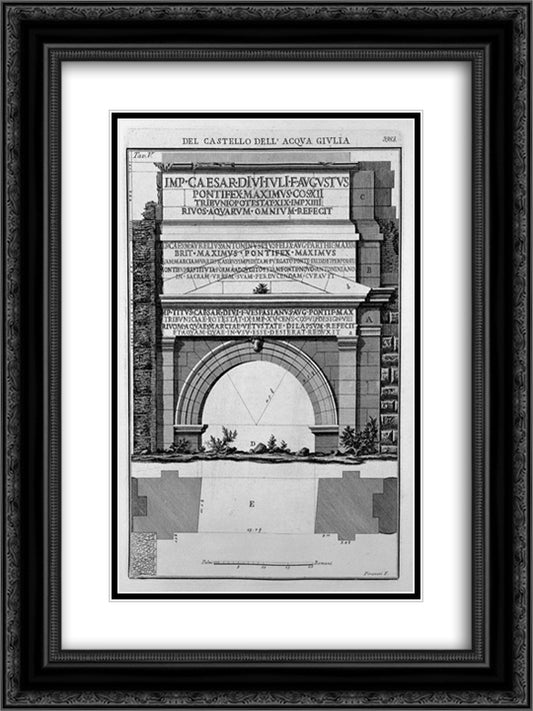 Plan and elevation of the monument of the Waters and Julia Marcia Tepula Porta St. Lorenzo 18x24 Black Ornate Wood Framed Art Print Poster with Double Matting by Piranesi, Giovanni Battista