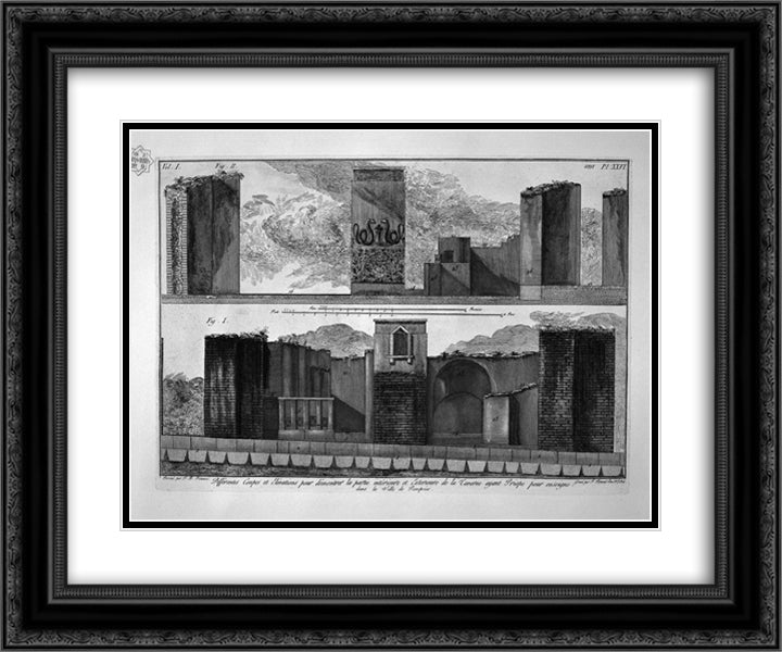 Plan and elevation of the second tavern on the right 24x20 Black Ornate Wood Framed Art Print Poster with Double Matting by Piranesi, Giovanni Battista