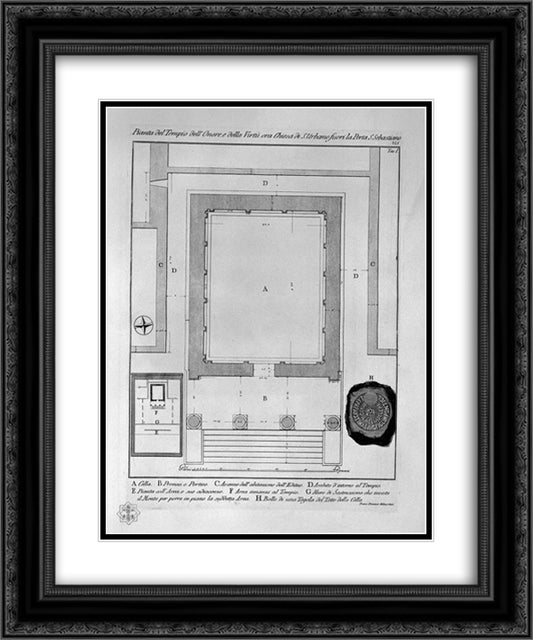 Plan and elevation rear of the Temple of the Sibyl at Tivoli 20x24 Black Ornate Wood Framed Art Print Poster with Double Matting by Piranesi, Giovanni Battista
