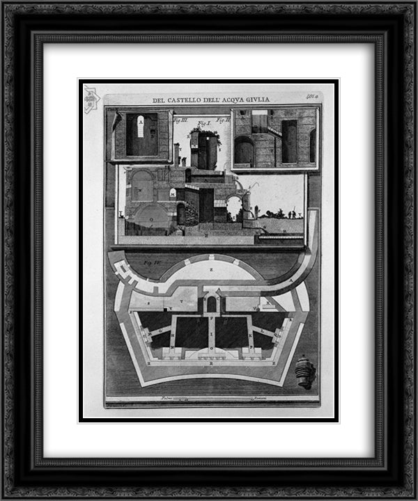 Plan and vertical sections of the castle 20x24 Black Ornate Wood Framed Art Print Poster with Double Matting by Piranesi, Giovanni Battista