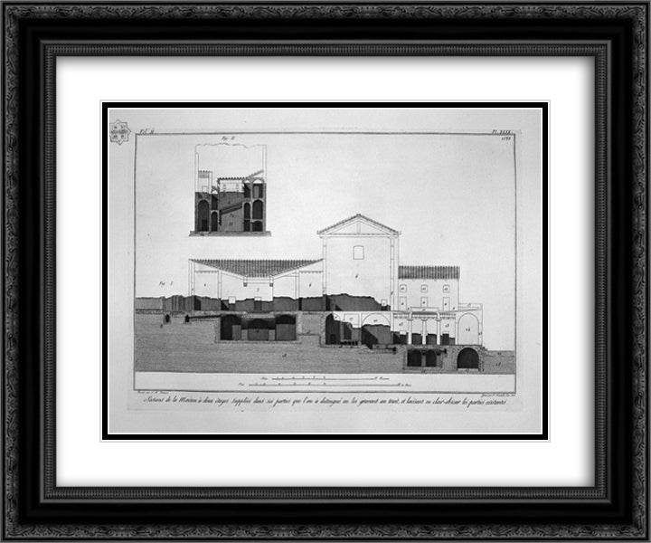 Plan of a two-story house 24x20 Black Ornate Wood Framed Art Print Poster with Double Matting by Piranesi, Giovanni Battista