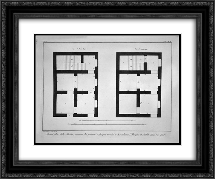 Plan of the first and second floor of that museum 24x20 Black Ornate Wood Framed Art Print Poster with Double Matting by Piranesi, Giovanni Battista