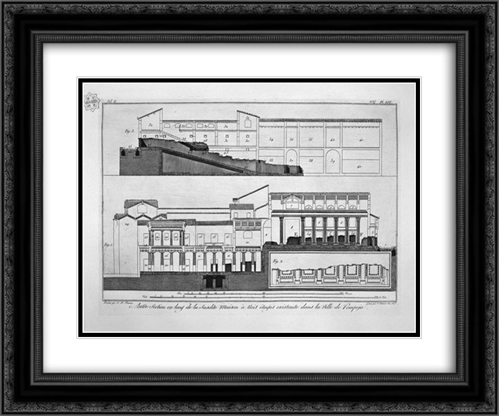Plan of the first and third floors of the three-story house 24x20 Black Ornate Wood Framed Art Print Poster with Double Matting by Piranesi, Giovanni Battista