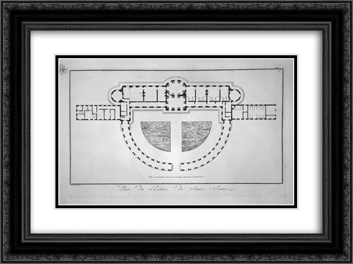 Plan of the Palace of Sans-Souci 24x18 Black Ornate Wood Framed Art Print Poster with Double Matting by Piranesi, Giovanni Battista