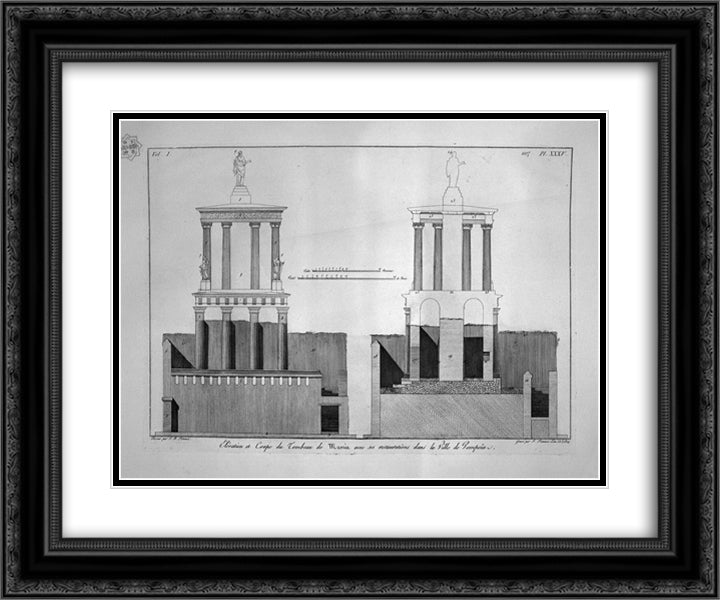 Plan of the tomb of Mamia and outbuildings, in Pompeii 24x20 Black Ornate Wood Framed Art Print Poster with Double Matting by Piranesi, Giovanni Battista