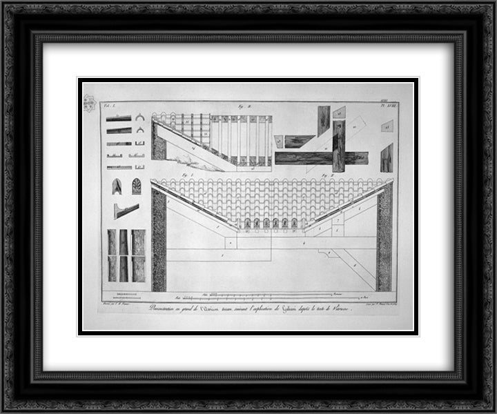 Plan of Tuscan atrium of the Cavedio house 24x20 Black Ornate Wood Framed Art Print Poster with Double Matting by Piranesi, Giovanni Battista