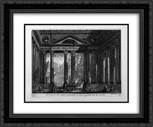 Porches pulled around a hole of the Royal Palace 24x20 Black Ornate Wood Framed Art Print Poster with Double Matting by Piranesi, Giovanni Battista