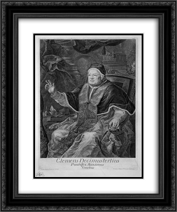 Portrait of Pope Clement XIII (Clemens Decimustertius Venetus Pontifex Maximus) 20x24 Black Ornate Wood Framed Art Print Poster with Double Matting by Piranesi, Giovanni Battista