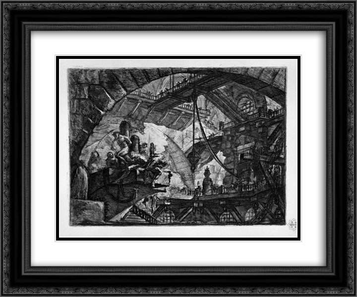 Prisoners on a Projecting Platform 24x20 Black Ornate Wood Framed Art Print Poster with Double Matting by Piranesi, Giovanni Battista