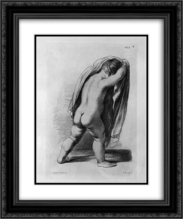 Putto standing in place to clothe itself, by Guercino 20x24 Black Ornate Wood Framed Art Print Poster with Double Matting by Piranesi, Giovanni Battista