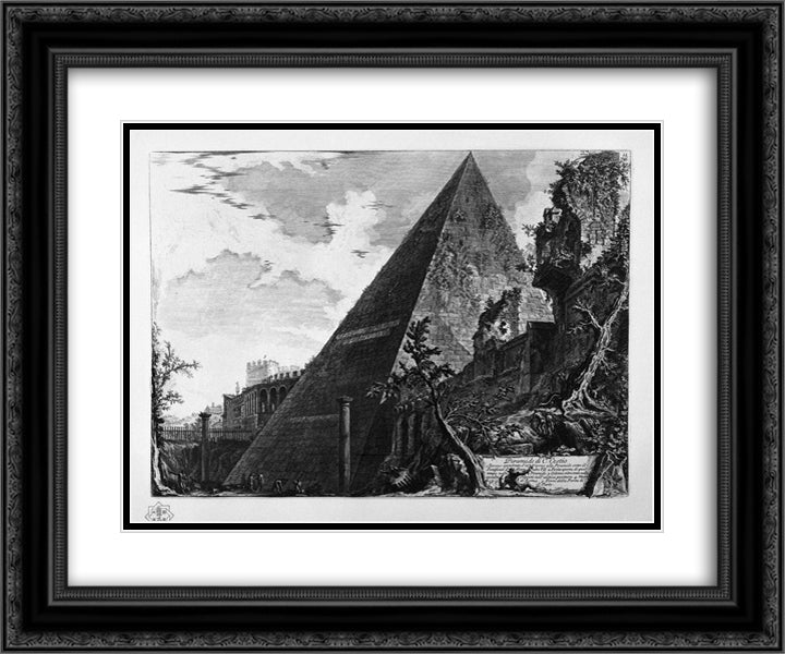 Pyramid of Caius Cestius 24x20 Black Ornate Wood Framed Art Print Poster with Double Matting by Piranesi, Giovanni Battista