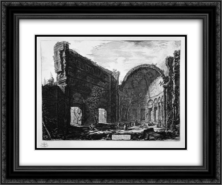 Remains of a hall belonging to the Villa Adriana Castro Pretorio in Tivoli 24x20 Black Ornate Wood Framed Art Print Poster with Double Matting by Piranesi, Giovanni Battista