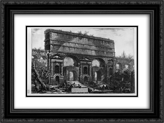 Remains of aqueducts Neroniani 24x18 Black Ornate Wood Framed Art Print Poster with Double Matting by Piranesi, Giovanni Battista