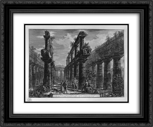 Remains of columns making up the side porches of the Temple in the cell above 24x20 Black Ornate Wood Framed Art Print Poster with Double Matting by Piranesi, Giovanni Battista