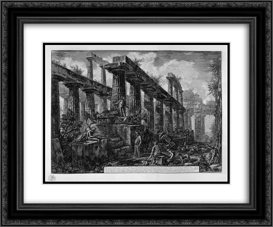 Remains of the Temple of Neptune`s cell 24x20 Black Ornate Wood Framed Art Print Poster with Double Matting by Piranesi, Giovanni Battista