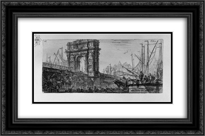 Reversal of the Temple of Pola in Istria, and other Temple 24x16 Black Ornate Wood Framed Art Print Poster with Double Matting by Piranesi, Giovanni Battista