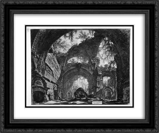 Ruins of a Gallery of Statues in Hadrian`s Villa at Tivoli 24x20 Black Ornate Wood Framed Art Print Poster with Double Matting by Piranesi, Giovanni Battista