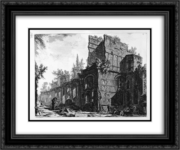 Ruins of one of the chambers` soldiers at one of the leading factories in Hadrian`s Villa in Tivoli His 24x20 Black Ornate Wood Framed Art Print Poster with Double Matting by Piranesi, Giovanni Battista