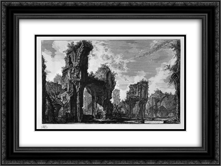 Ruins of Sixtus, or both of the great hall of the Antonine Baths 24x18 Black Ornate Wood Framed Art Print Poster with Double Matting by Piranesi, Giovanni Battista