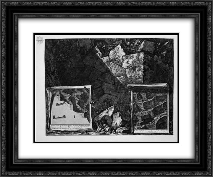 Ruins of the ancient fortifications of the mountain and the city of Cora in Lazio (the Cyclopean Walls) 24x20 Black Ornate Wood Framed Art Print Poster with Double Matting by Piranesi, Giovanni Battista